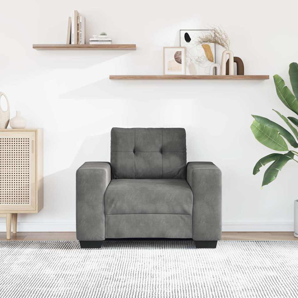 Poltrona de veludo cinza escuro 100x78x80 cm