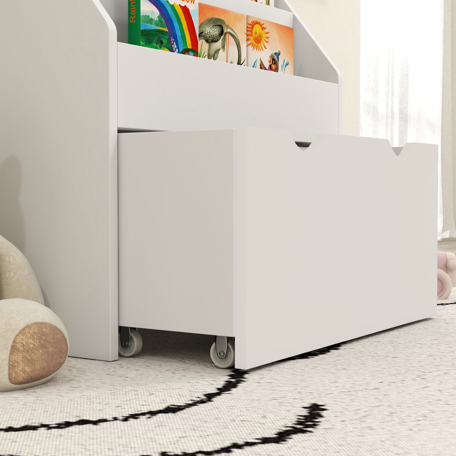 Estante de brinquedos com 3 compartimentos gaveta com rodas para quarto sala de jogos 62,5x30x70 cm branco