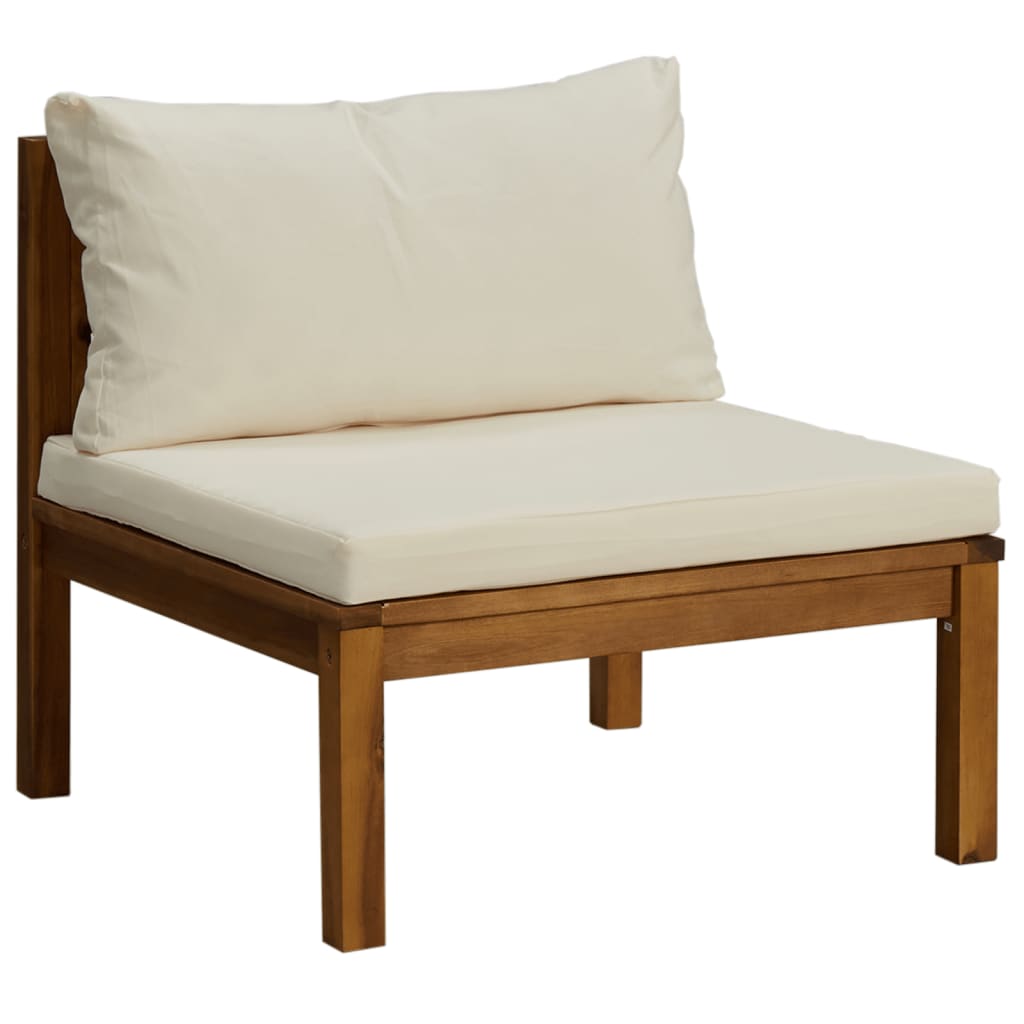 6 Pcs conjunto lounge jardim c/ almofadões creme acácia maciça