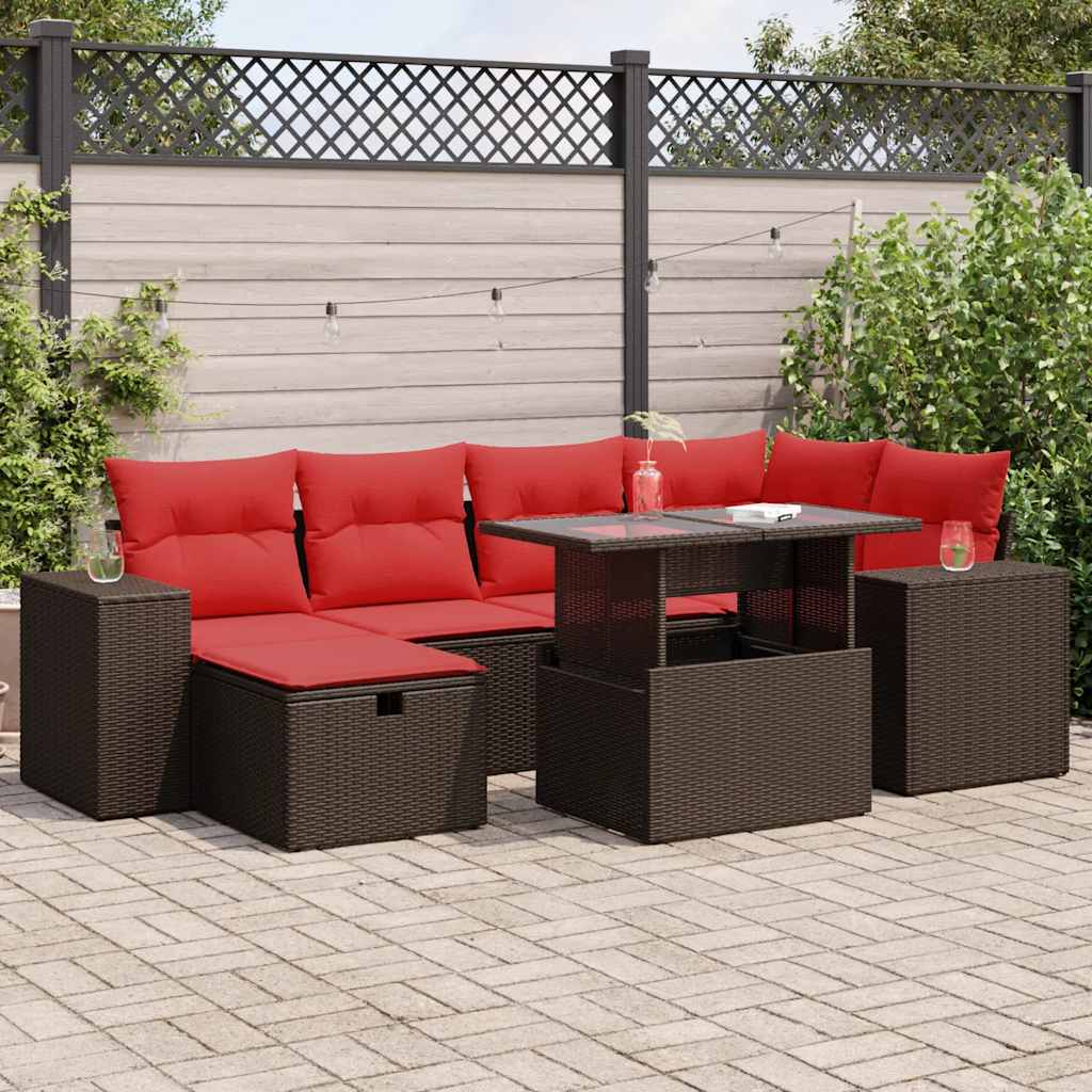 7 Pcs conjunto sofás jardim c/ almofadões vime PE/acácia preto
