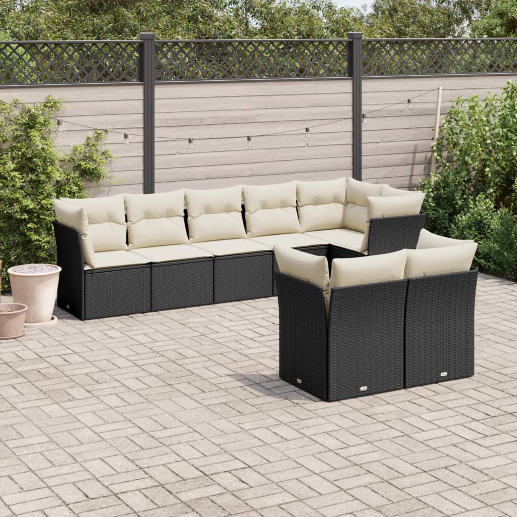 8 Pcs conjunto sofás de jardim com almofadões vime PE preto