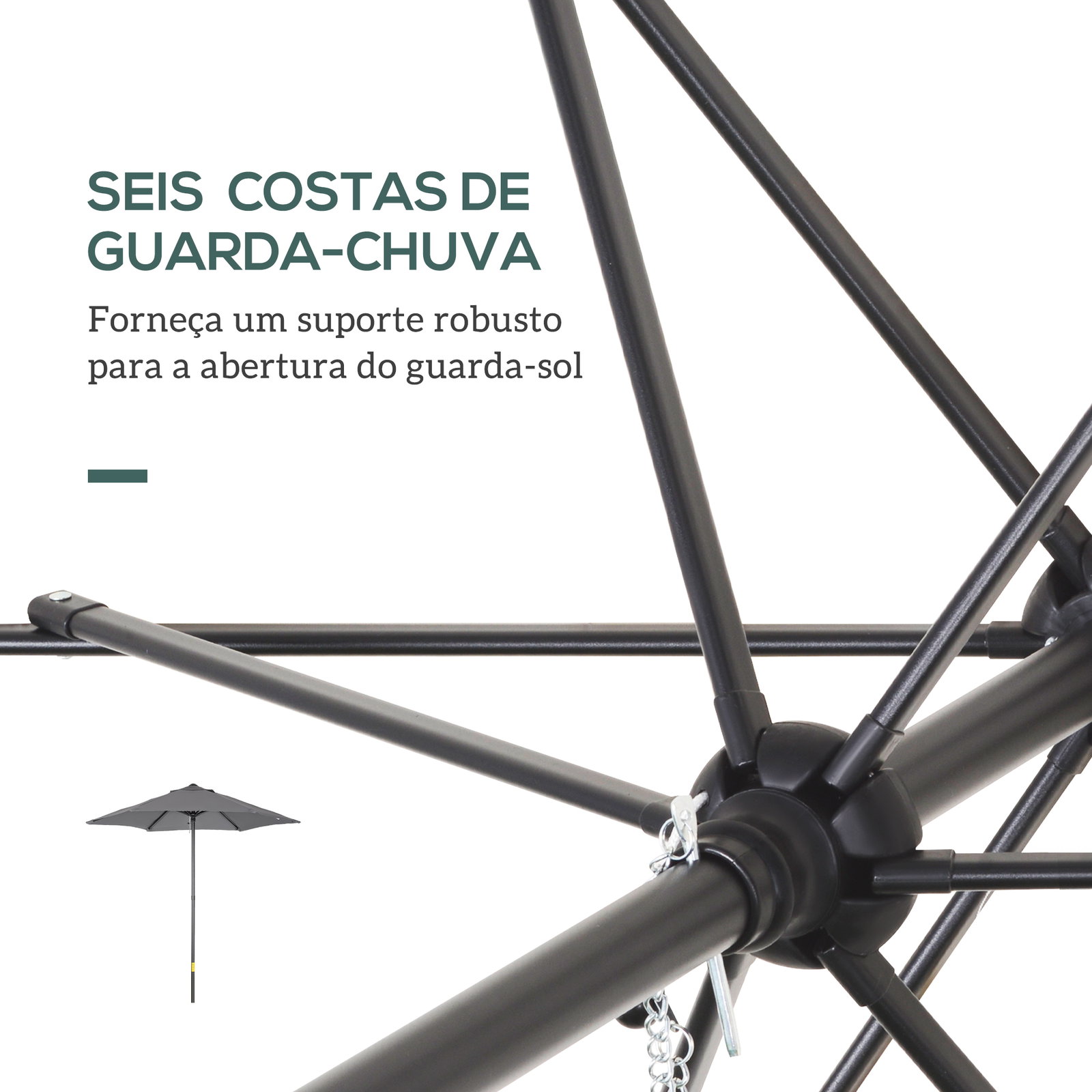 Chapéu de sol para terraço exterior com cobertura ventilada e mastro desmontável de alumínio para jardim e pátio cinzento escuro