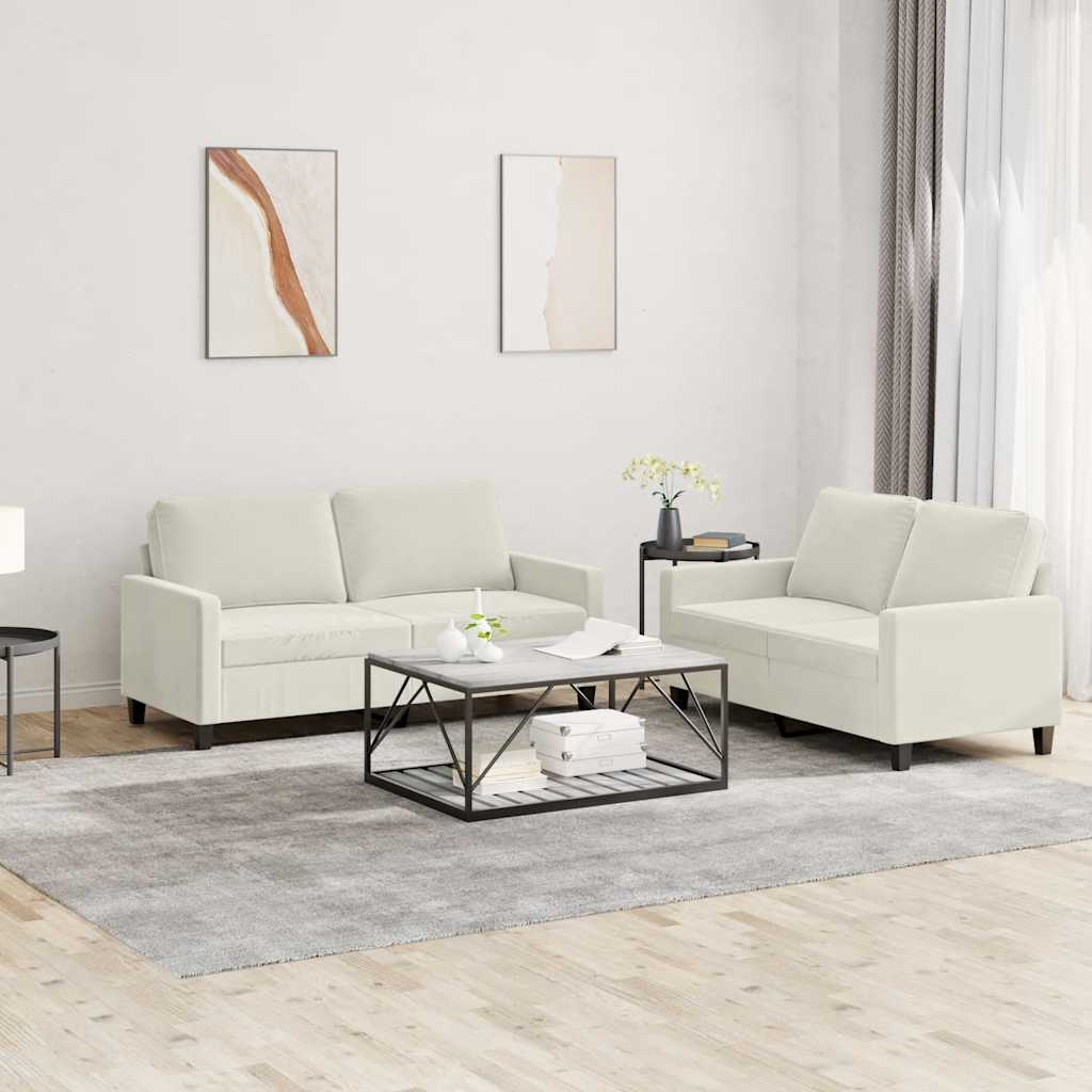 2 Pcs conjunto de sofás com almofadões veludo cor creme