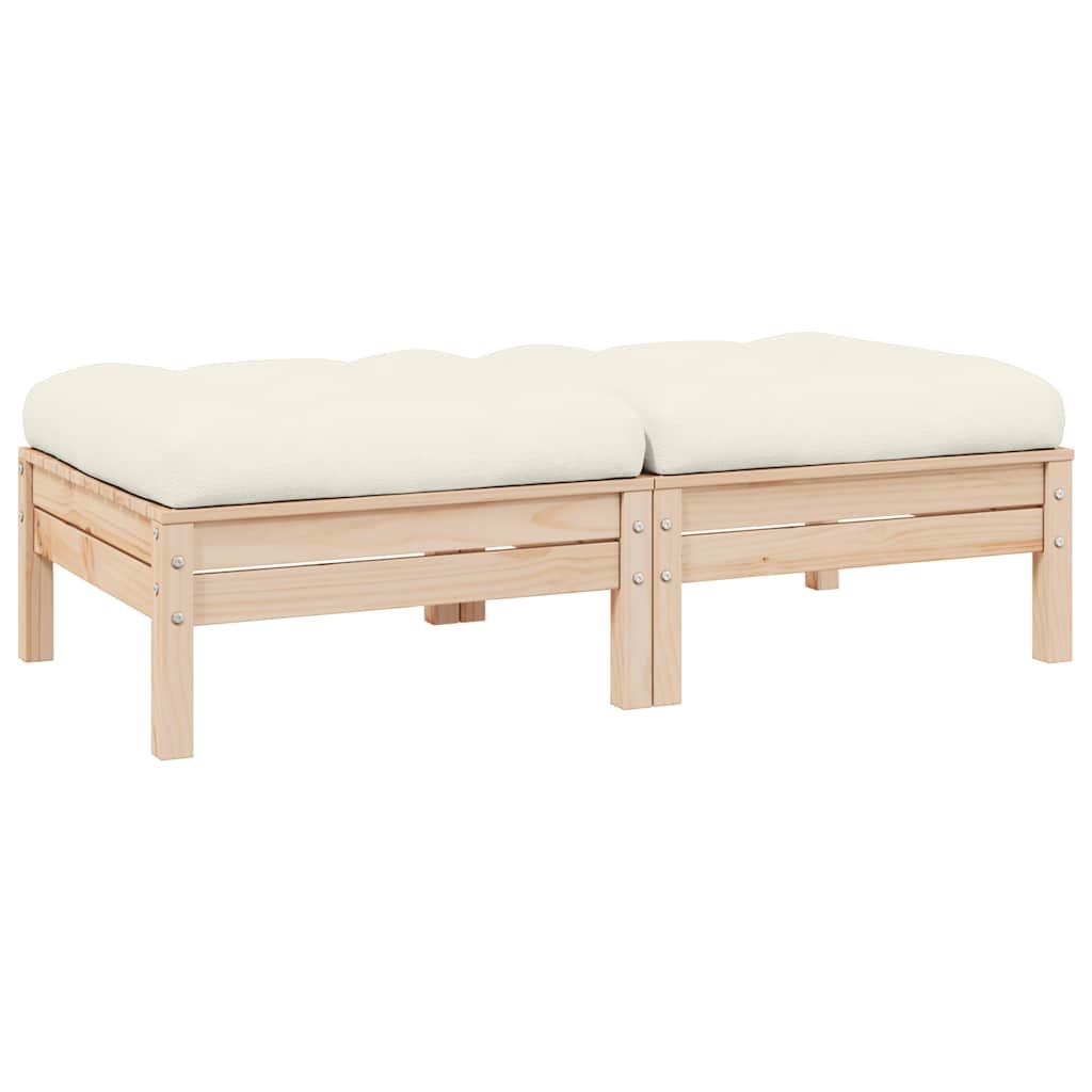 Sofá de jardim 2 lugares com almofadões cor creme pinho maciço