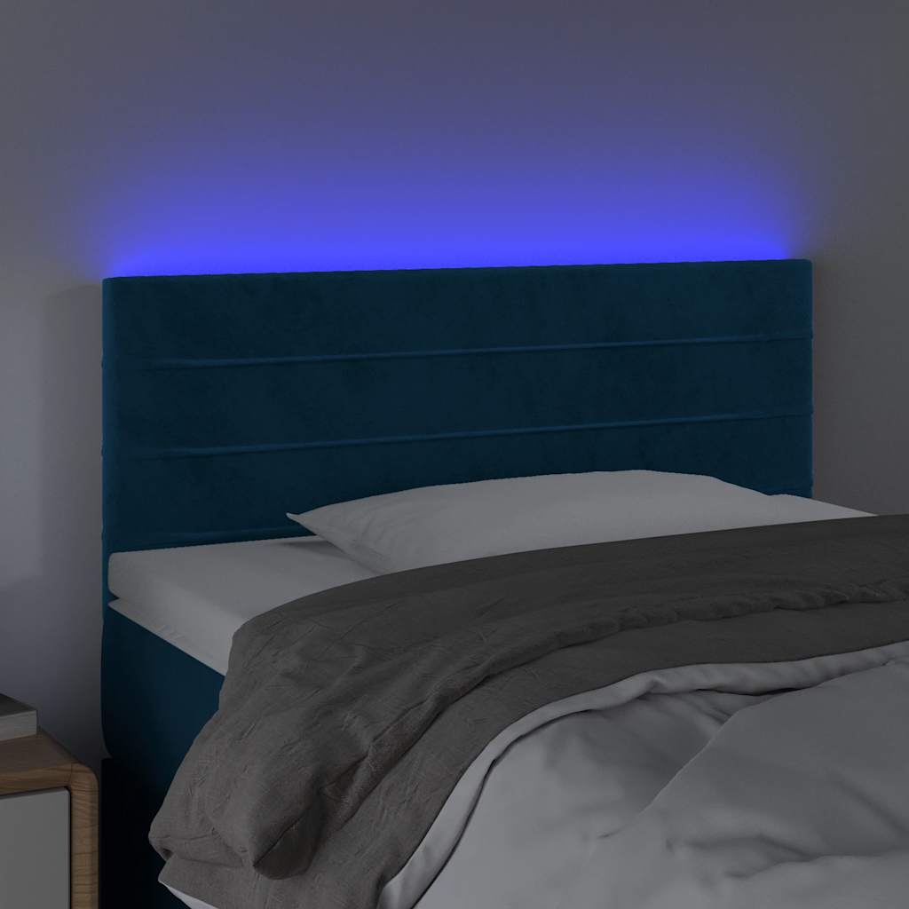 Cabeceira de cama c/ luzes LED veludo 80x5x78/88 cm azul-escuro