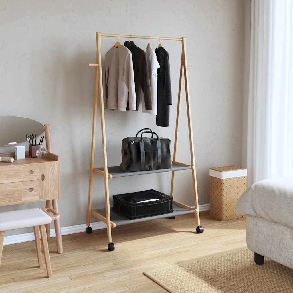Cabide com prateleiras e rodas 96x45,5x155,5 cm bambu