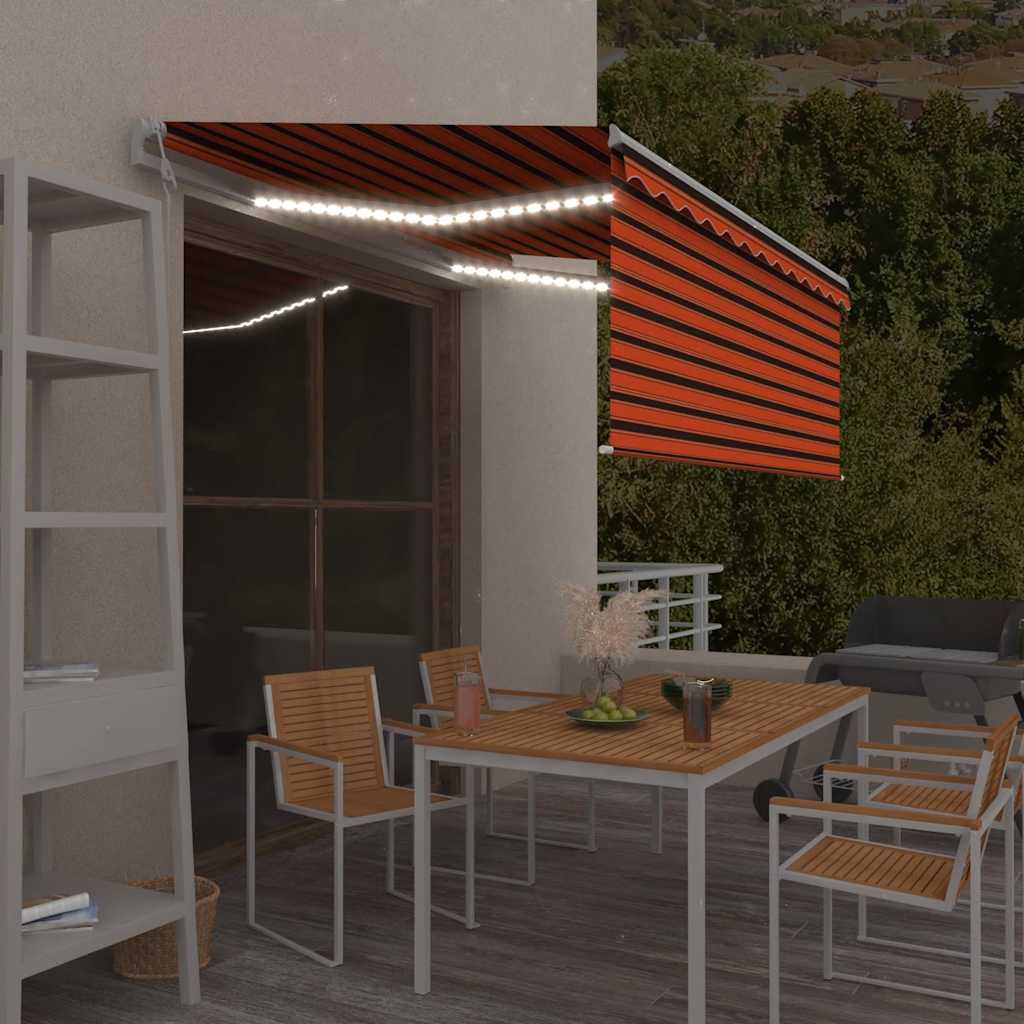 Toldo autom. estore/LED/sensor vento 3,5x2,5 m laranja/castanho