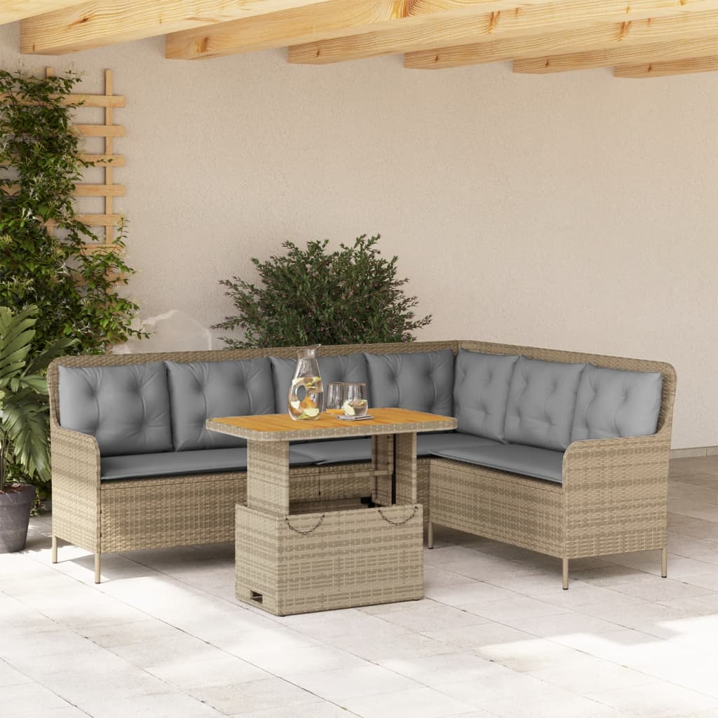 2 Pcs conjunto de sofás p/ jardim com almofadões vime PE bege