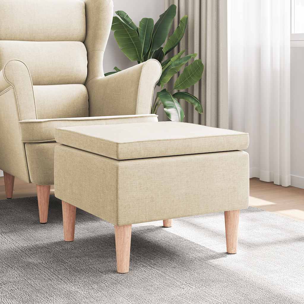 Banco com pernas de madeira tecido cor creme