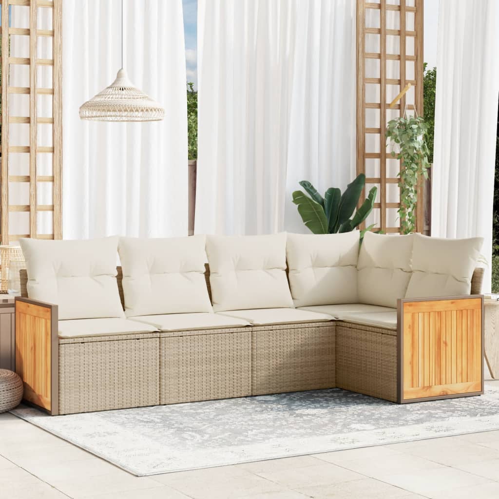 5 Pcs conjunto de sofás p/ jardim com almofadões vime PE bege