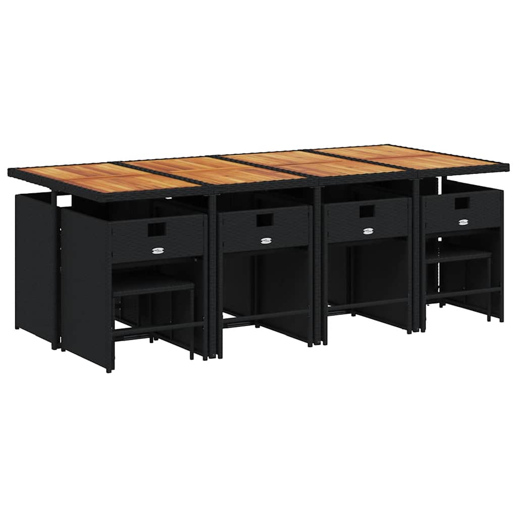13 Pcs conjunto de jantar p/jardim com almofadões vime PE preto