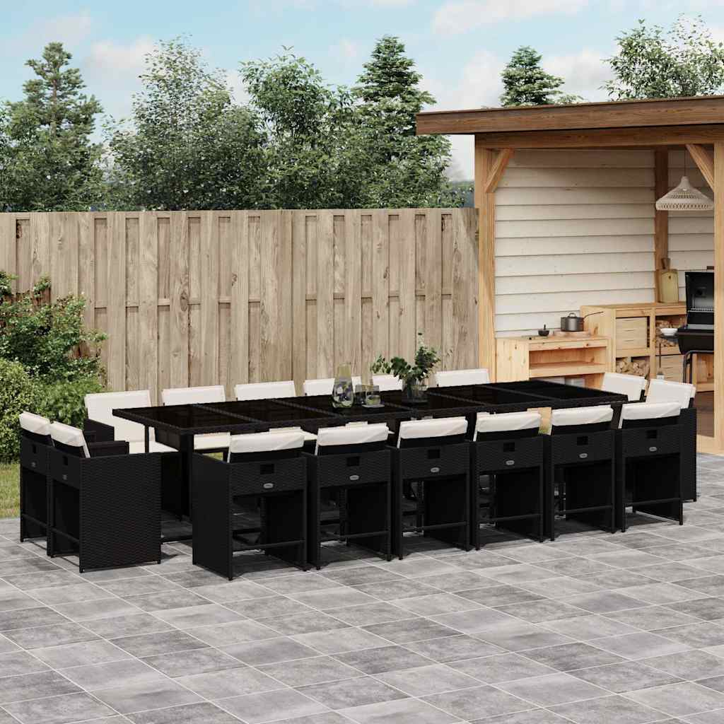 17 Pcs conjunto de jantar p/ jardim c/ almofadões vime PE preto