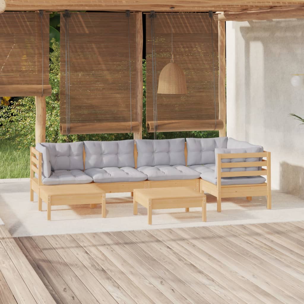 7 Pcs conjunto lounge de jardim + almofadões cinza pinho maciço