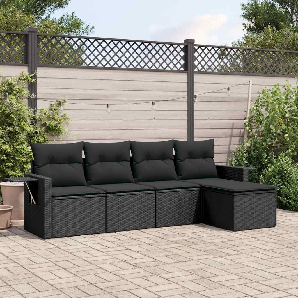 5 Pcs conjunto sofás de jardim com almofadões vime PE preto