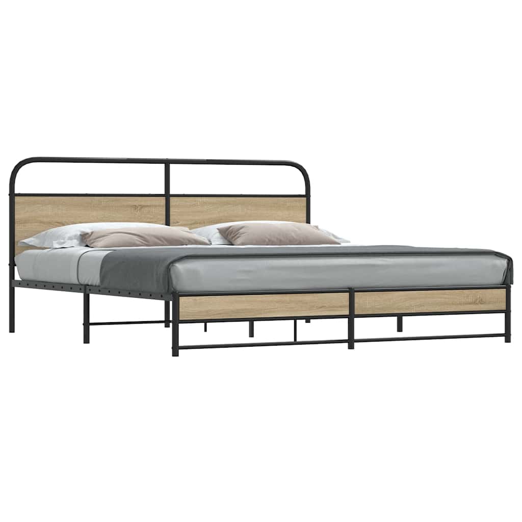 Estrutura de cama sem colchão 200x200cm metal carvalho fumado