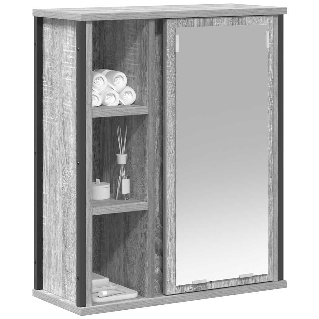 Armário de parede para banheiro com espelho, cinza, modelo sonoma, 50x21x60 cm