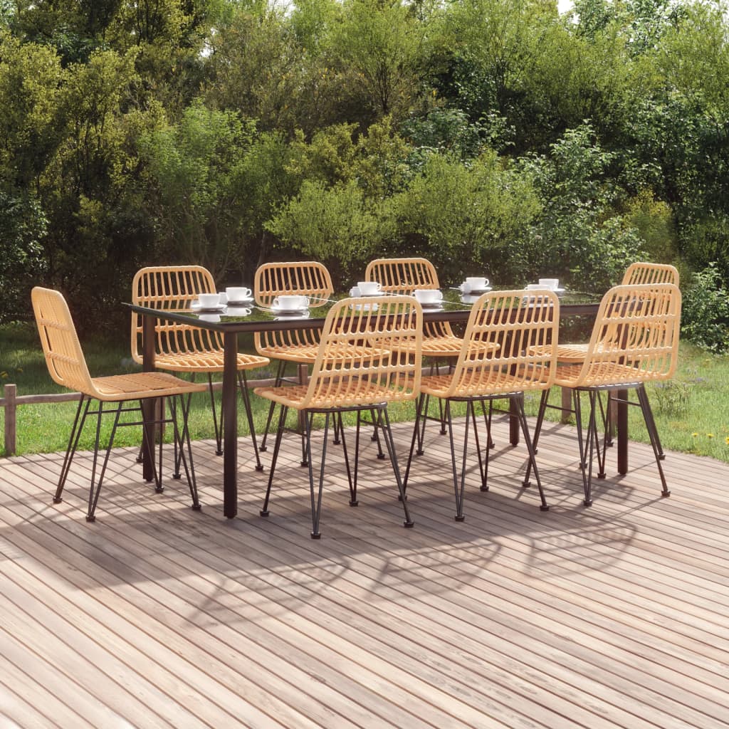 9 Pcs conjunto de jantar para jardim vime PE