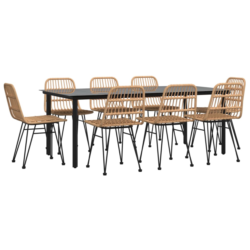 9 Pcs conjunto de jantar para jardim vime PE