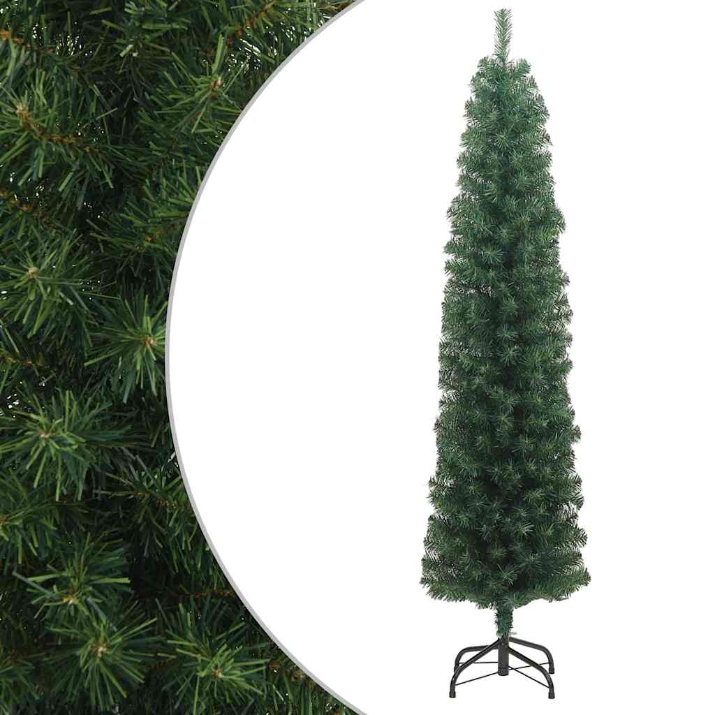 Árvore de natal artificial fina com suporte 180 cm PVC verde