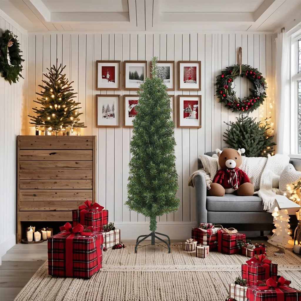 Árvore de natal artificial fina com suporte 180 cm PVC verde