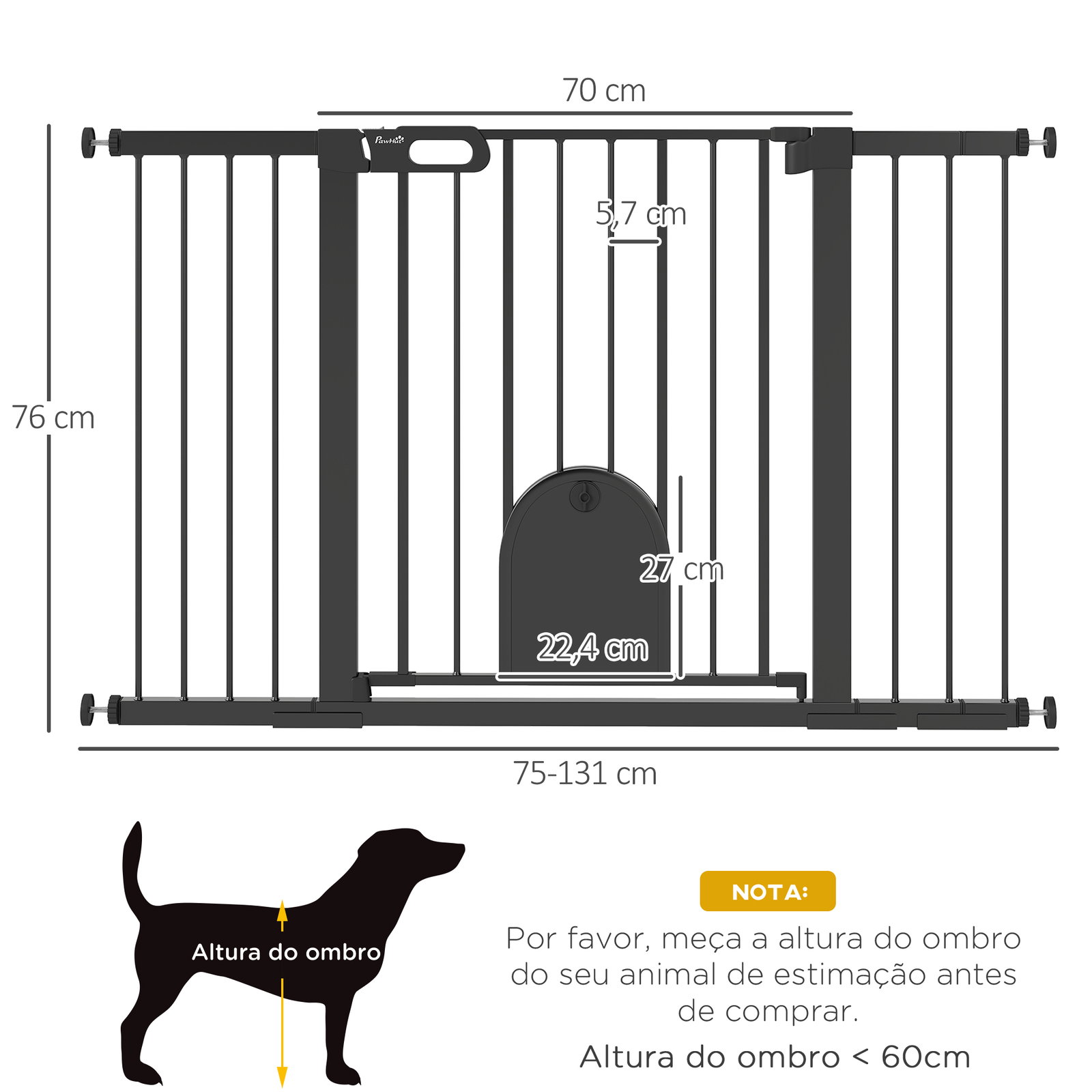 Barreira de segurança de animais de estimação para escadas e portas com aberturas de 75-131 cm com 3 extensões preto