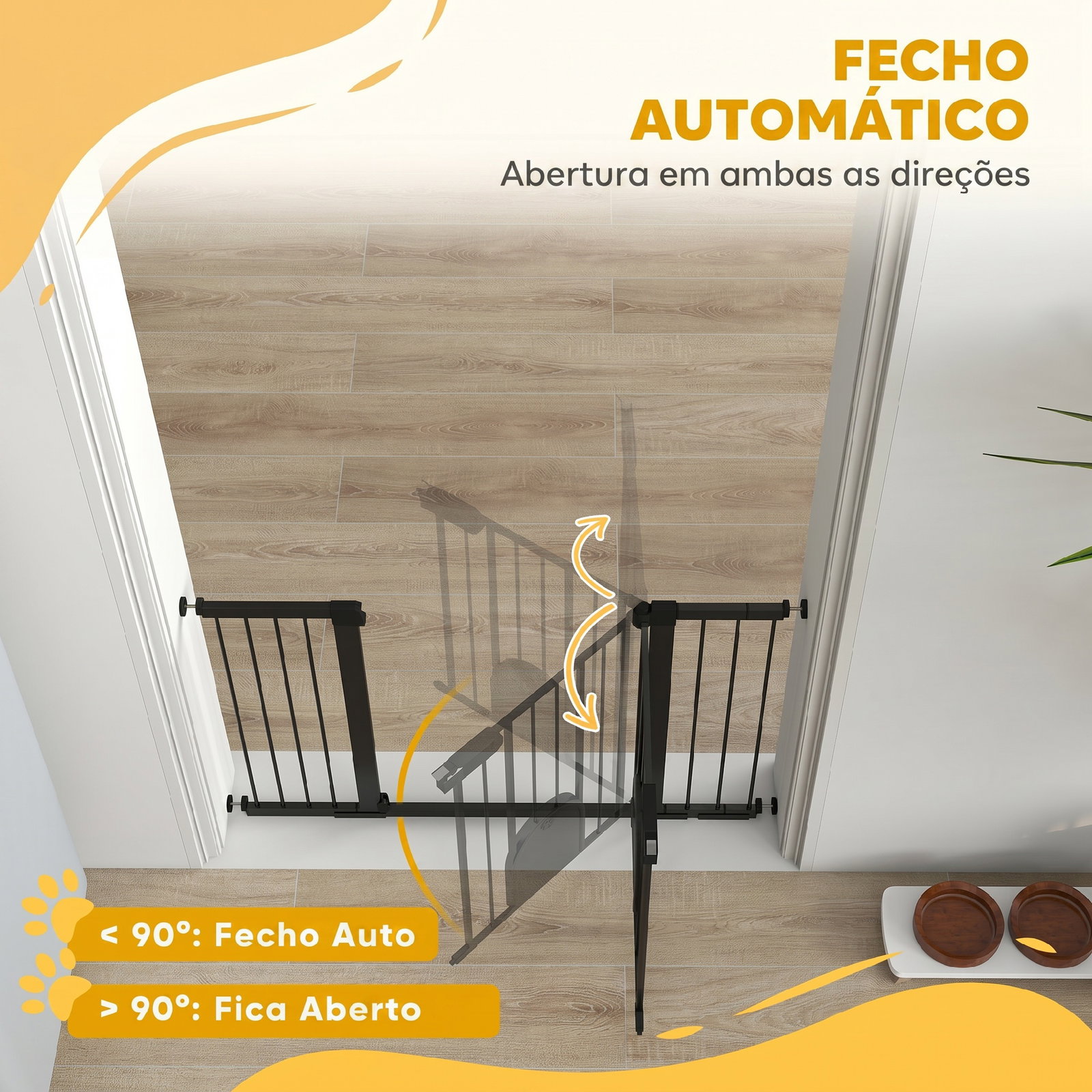 Barreira de segurança de animais de estimação para escadas e portas com aberturas de 75-131 cm com 3 extensões preto