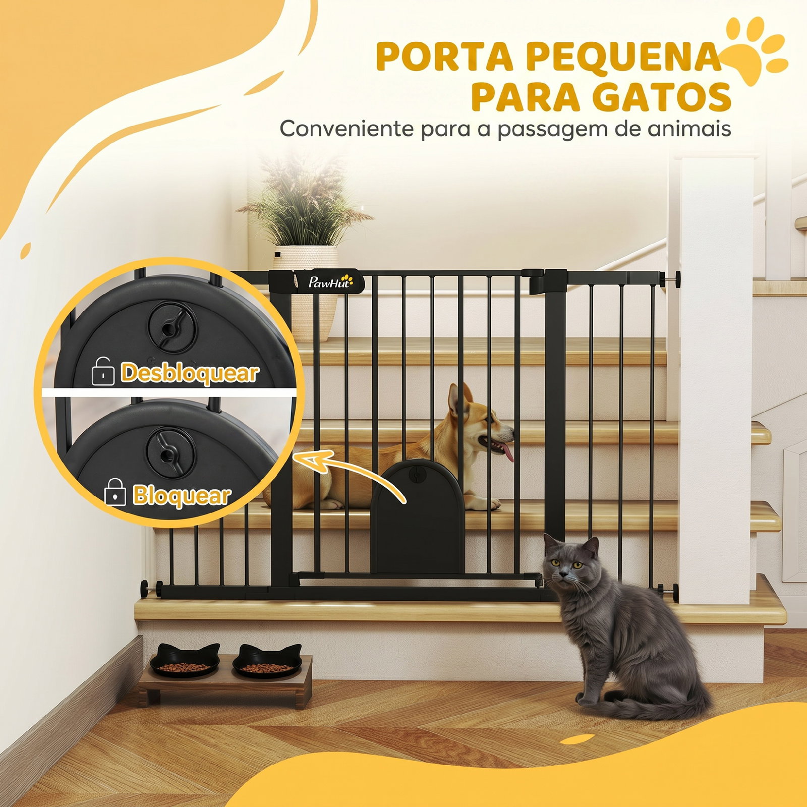 Barreira de segurança de animais de estimação para escadas e portas com aberturas de 75-131 cm com 3 extensões preto