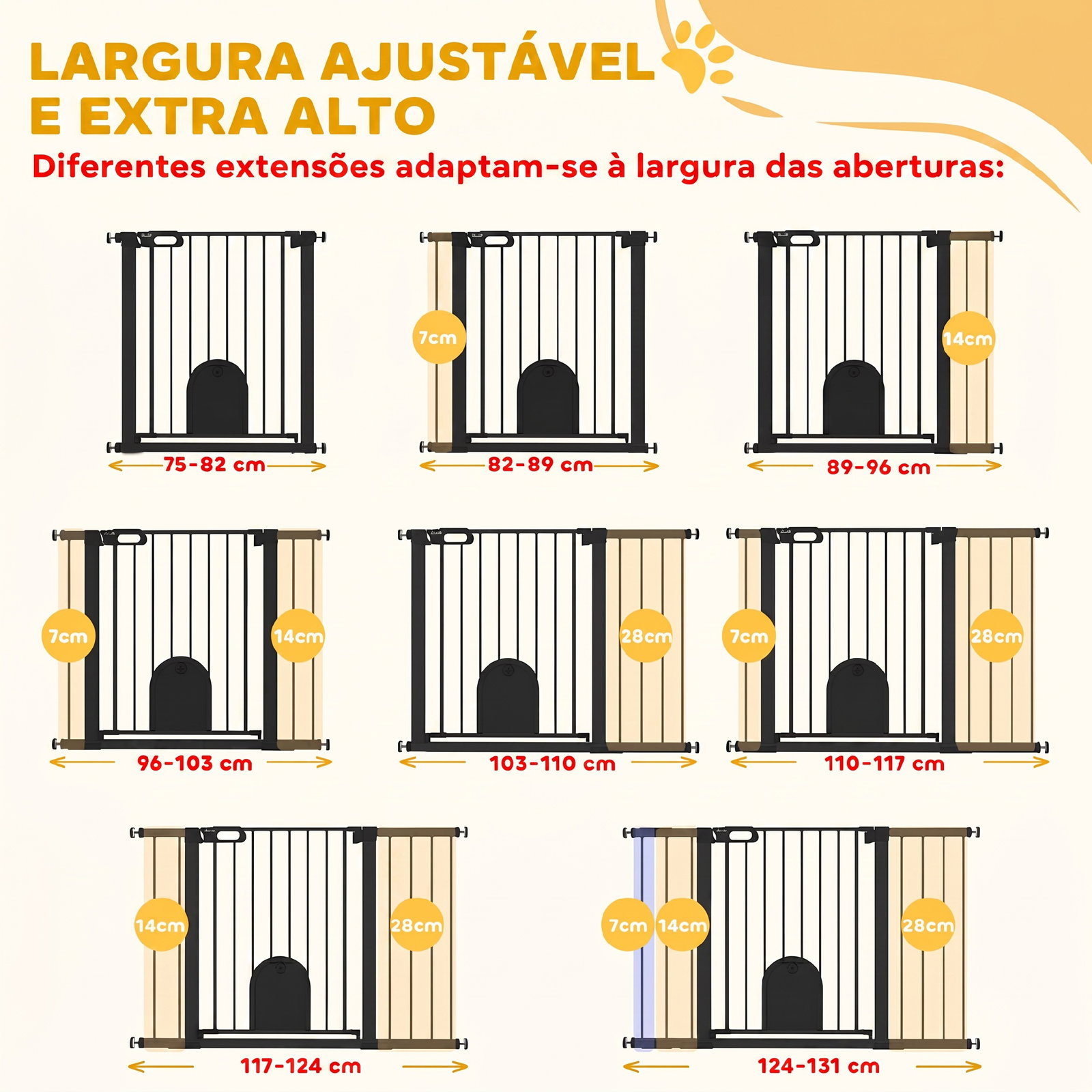 Barreira de segurança de animais de estimação para escadas e portas com aberturas de 75-131 cm com 3 extensões preto