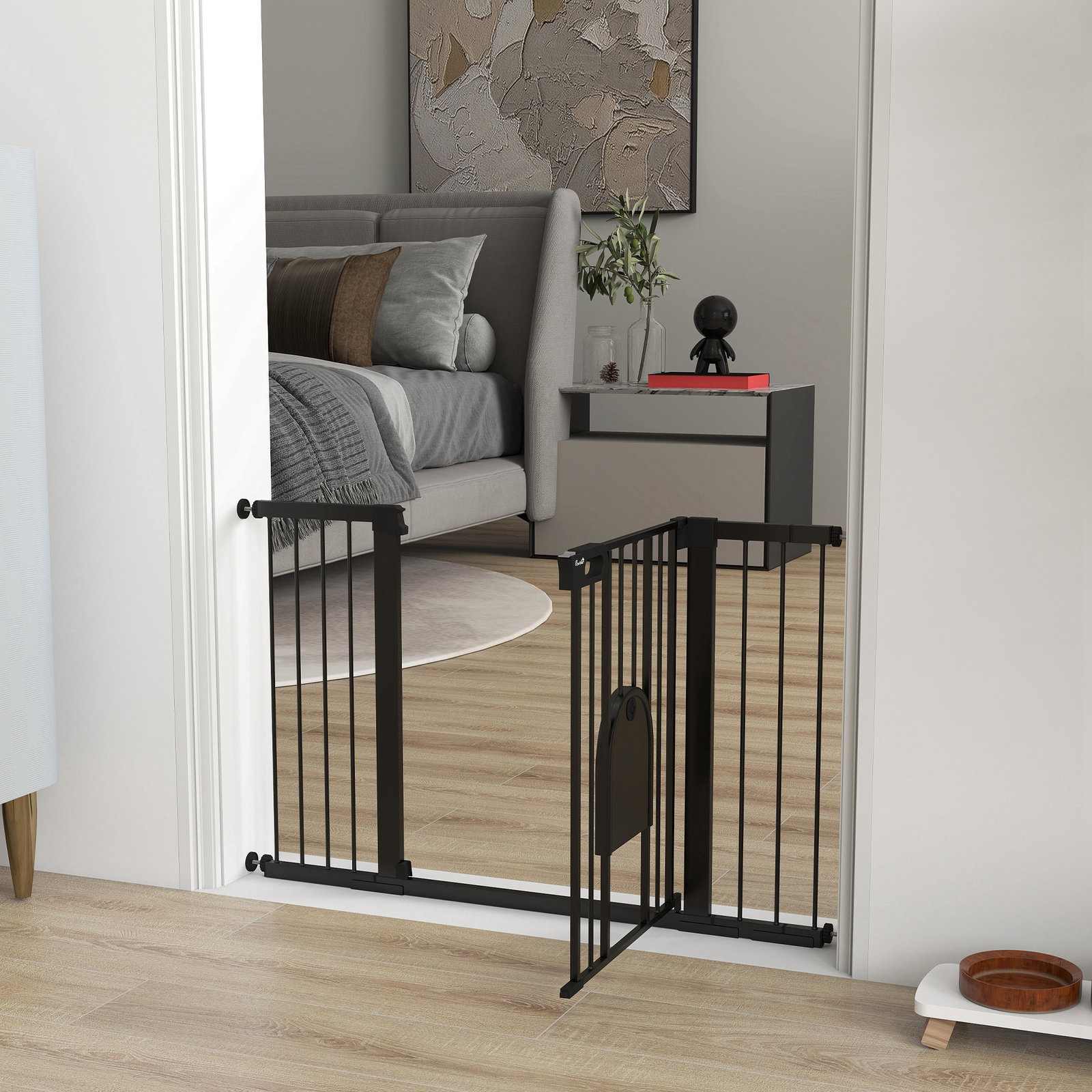 Barreira de segurança de animais de estimação para escadas e portas com aberturas de 75-131 cm com 3 extensões preto