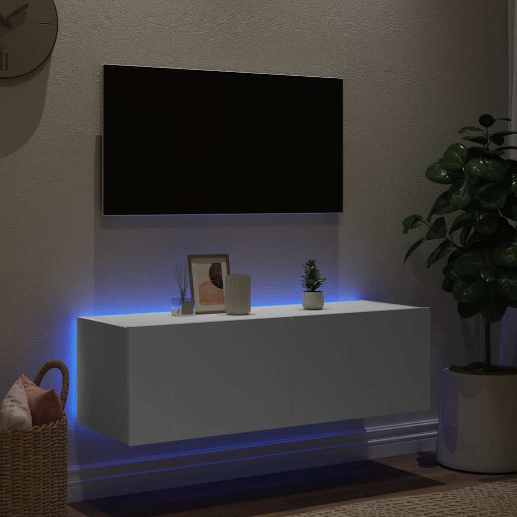 Móvel de parede para TV com luzes LED 100x35x31 cm branco