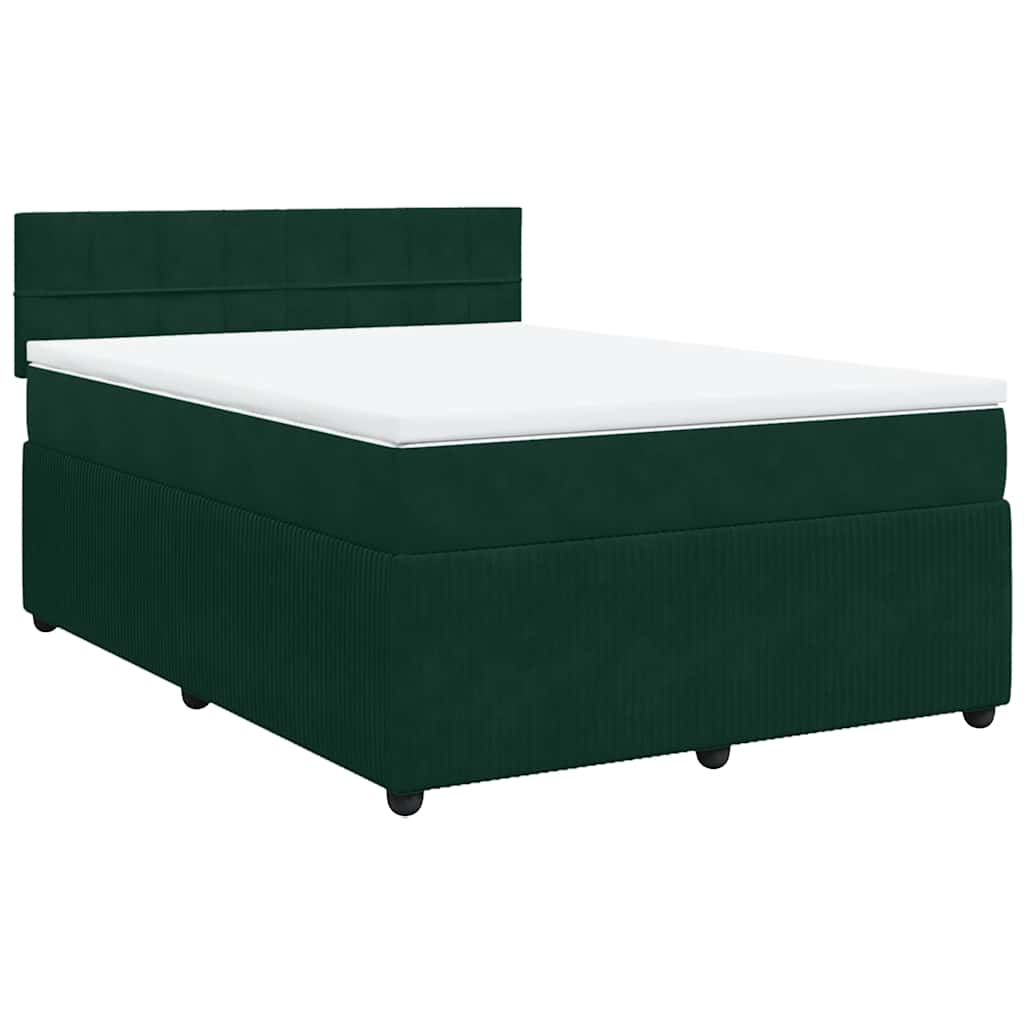 Cama com molas/colchão 160x200 cm veludo verde-escuro