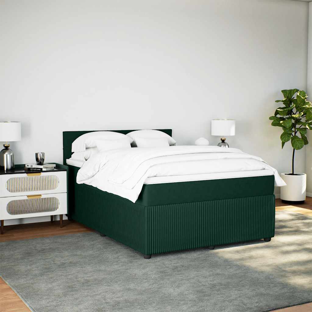 Cama com molas/colchão 160x200 cm veludo verde-escuro