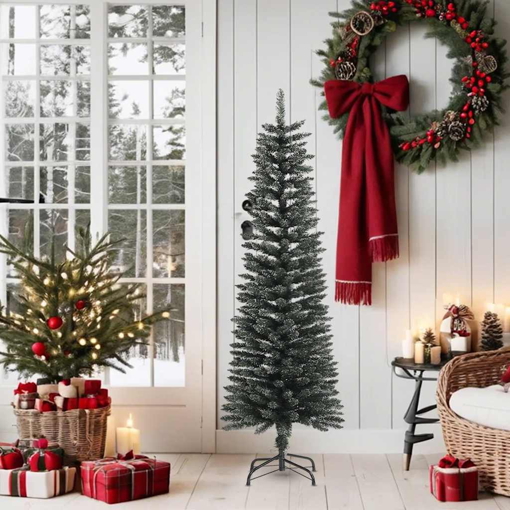 Árvore de natal artificial fina com suporte 150 cm PVC verde