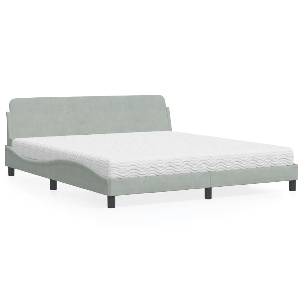 Cama com colchão dover 180x200 cm veludo cinzento-claro