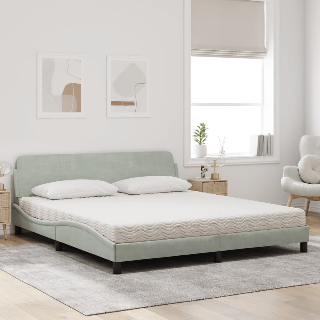 Cama com colchão dover 180x200 cm veludo cinzento-claro