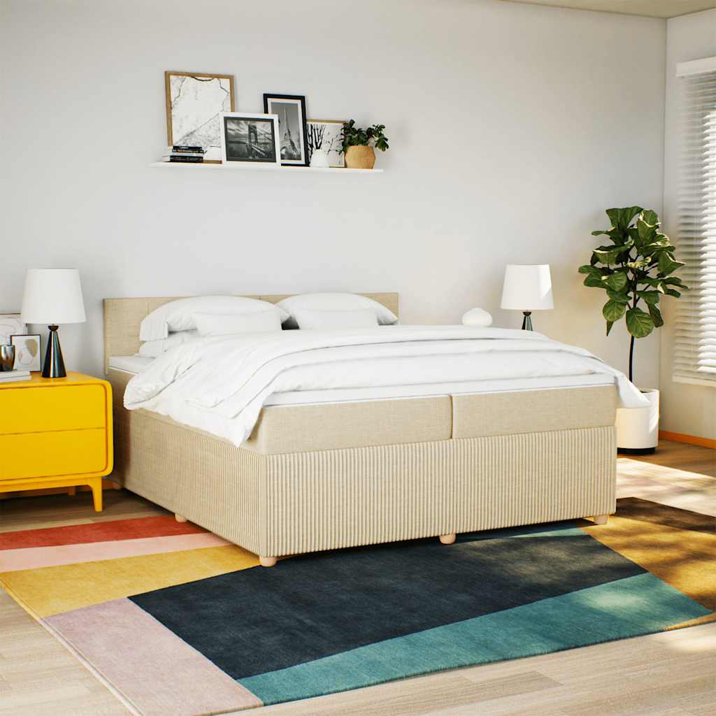 Cama com molas/colchão 200x200 cm tecido cor creme