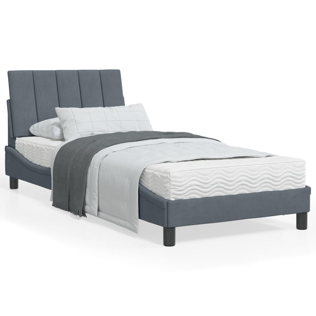 Cama com colchão hanko 90x200 cm veludo cinzento-escuro