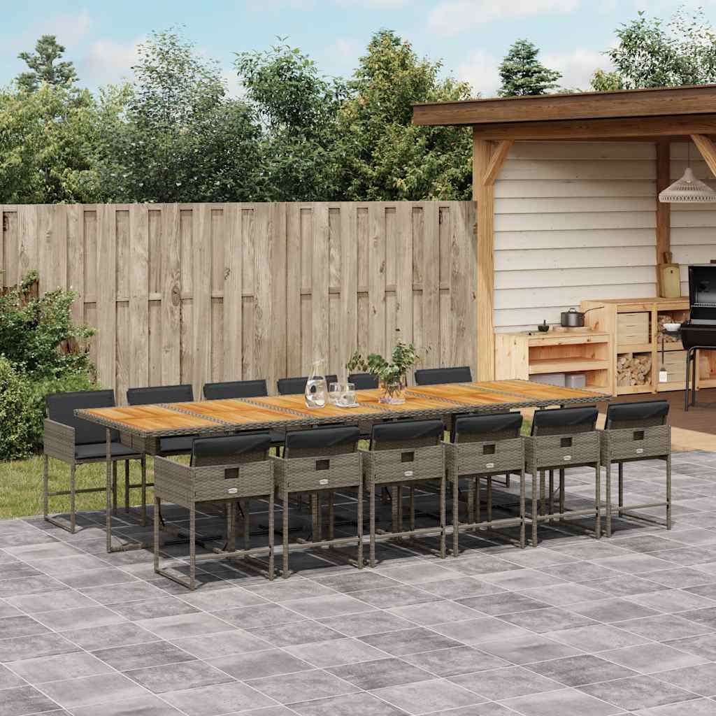 13 Pcs conjunto jantar p/ jardim c/ almofadões vime PE cinzento