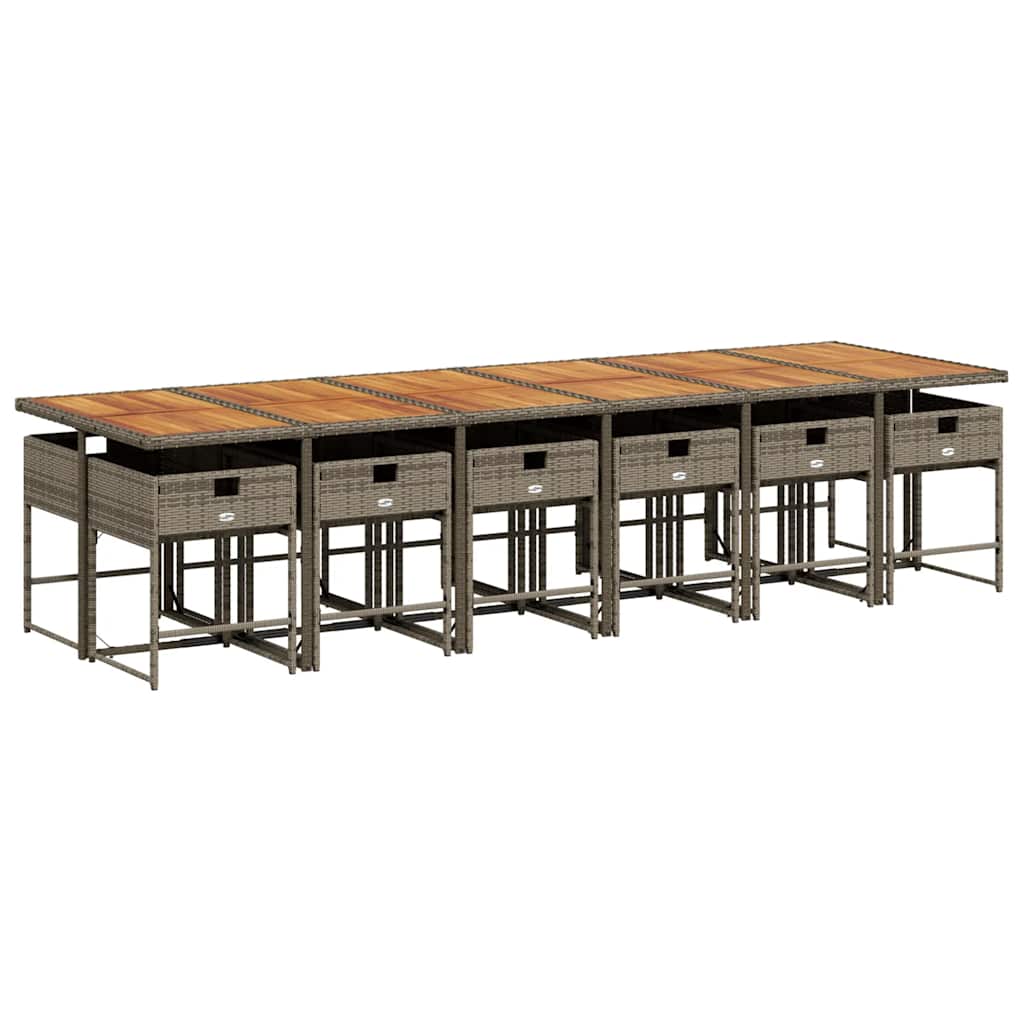 13 Pcs conjunto jantar p/ jardim c/ almofadões vime PE cinzento