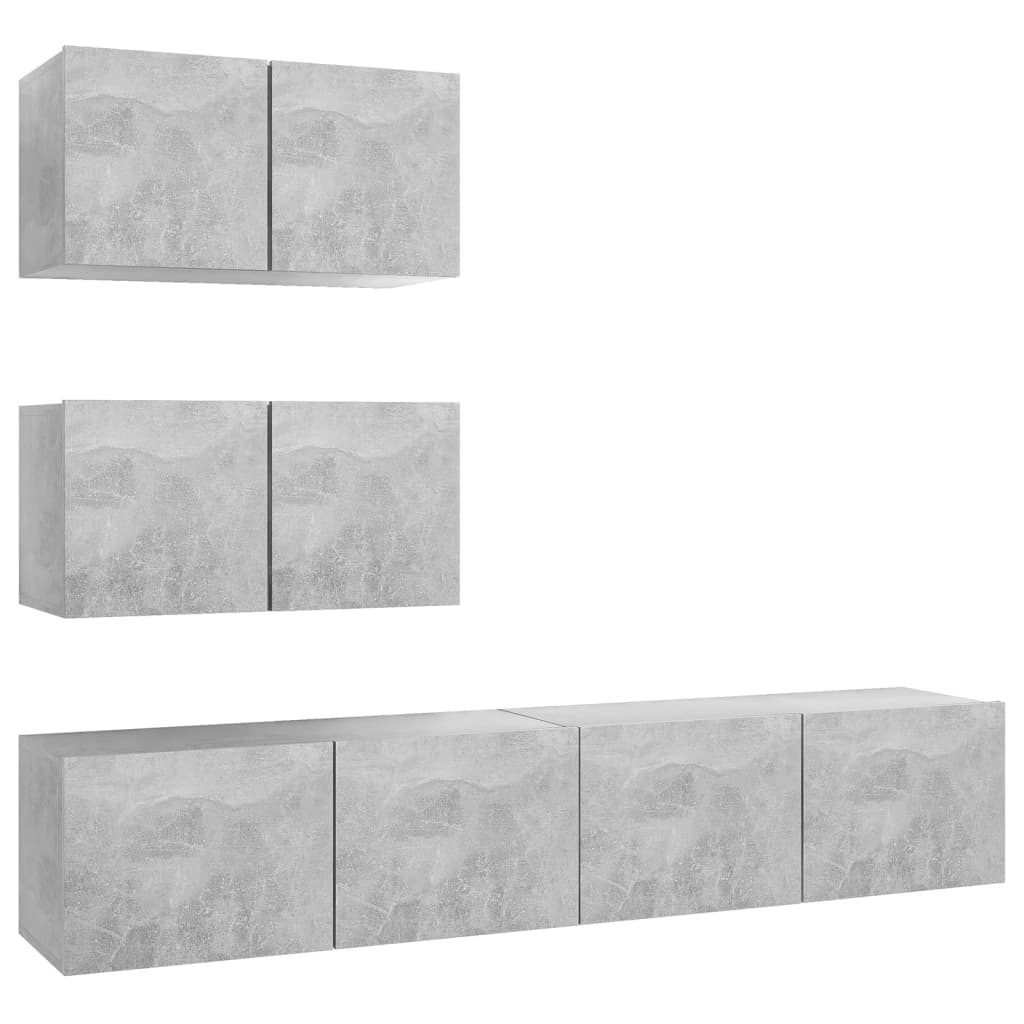 4 Pcs conjunto de móveis de TV derivados madeira cinza cimento