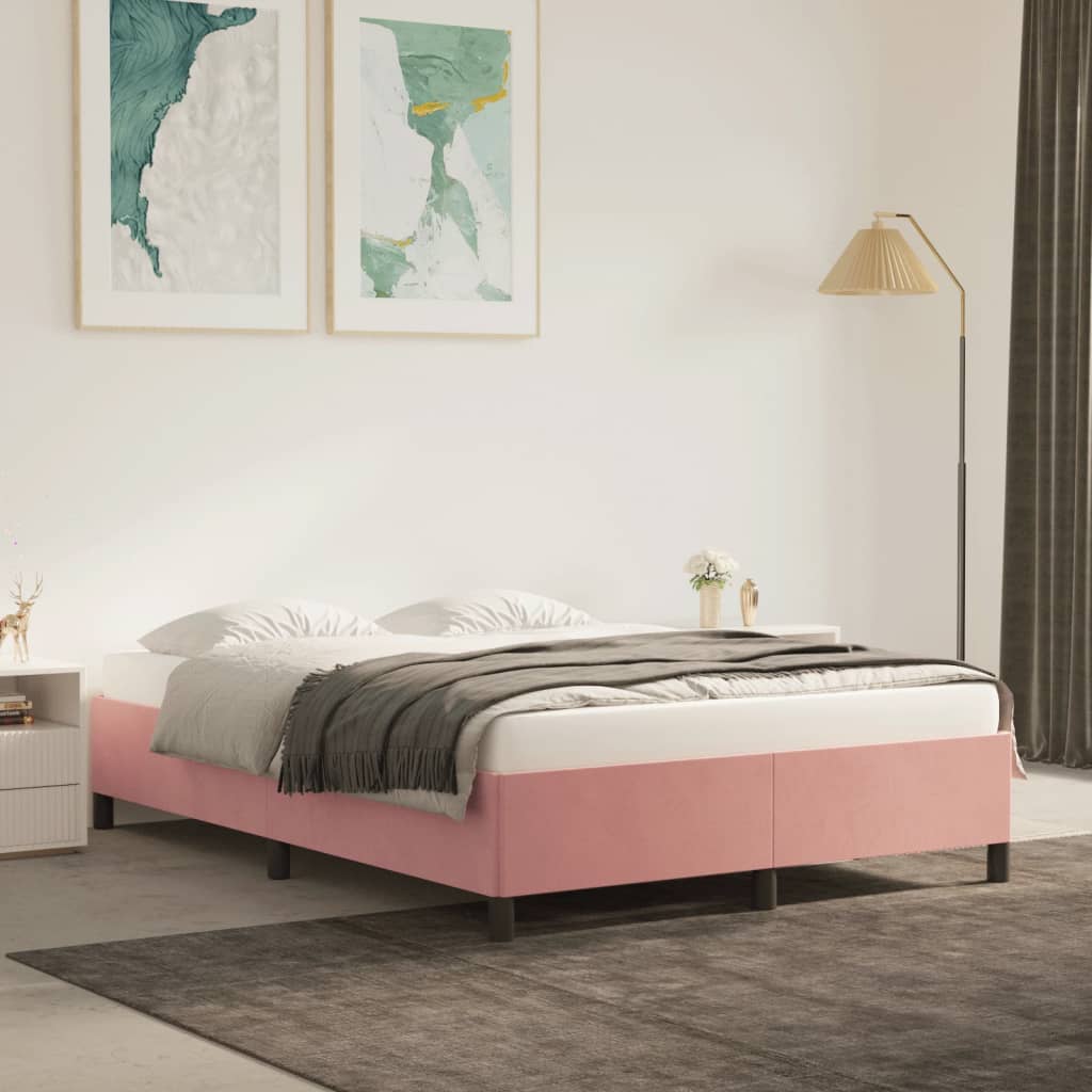 Estrutura de cama sem colchão 140x190 cm veludo rosa