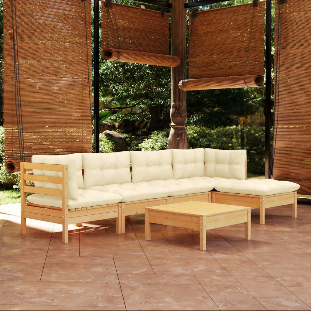 6 Pcs conjunto lounge jardim c/ almofadões cor creme pinho
