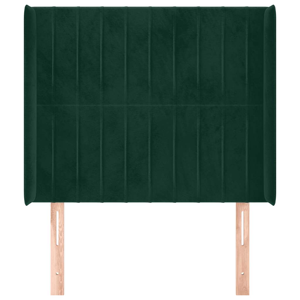 Cabeceira cama c/ abas veludo 103x16x118/128 cm verde-escuro