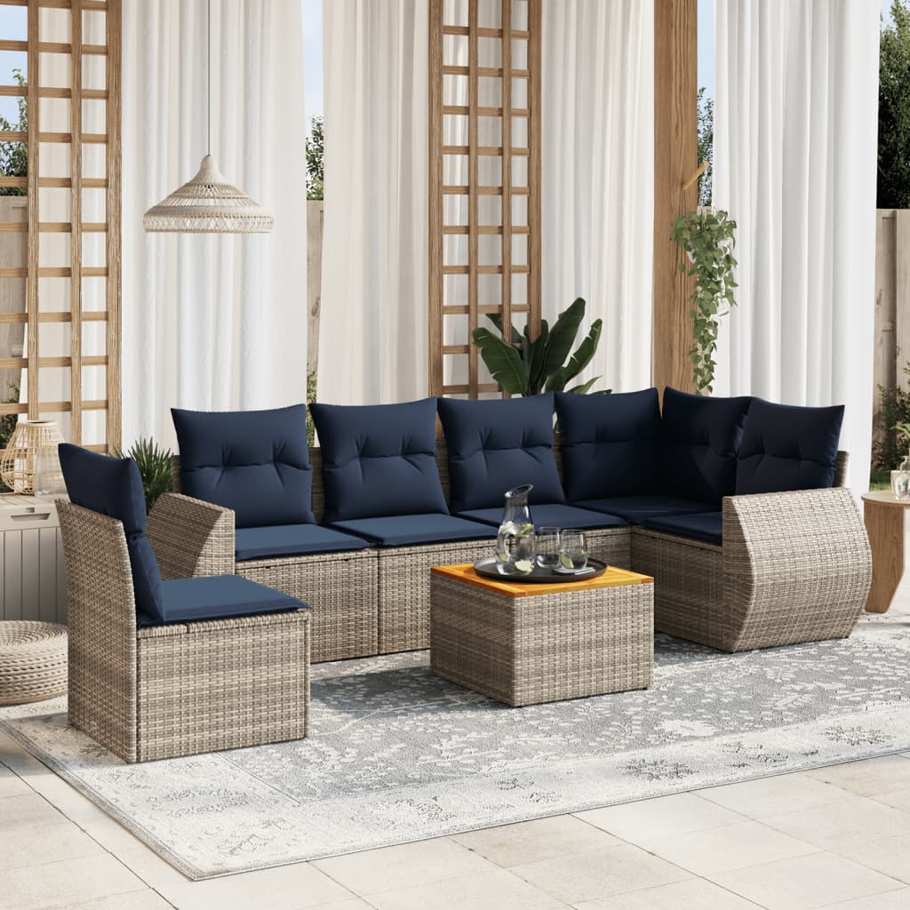 Conjunto de sofá de jardim com 7 peças e almofadas em rattan sintético cinza
