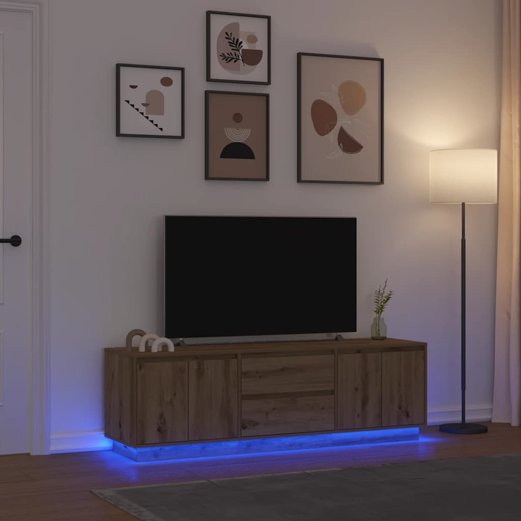 Móvel de TV com luzes LED 160,5x41x50 cm carvalho artisiano