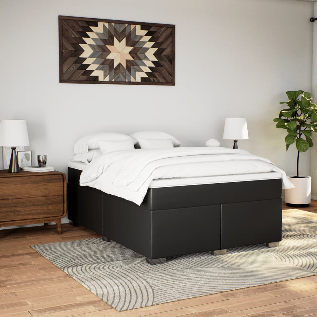 Cama com molas/colchão 160x200 cm couro artificial preto