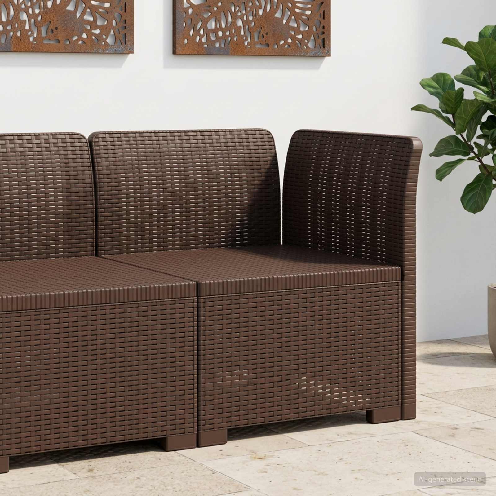 Sofá de jardim 1 lugar look rattan PP castanho