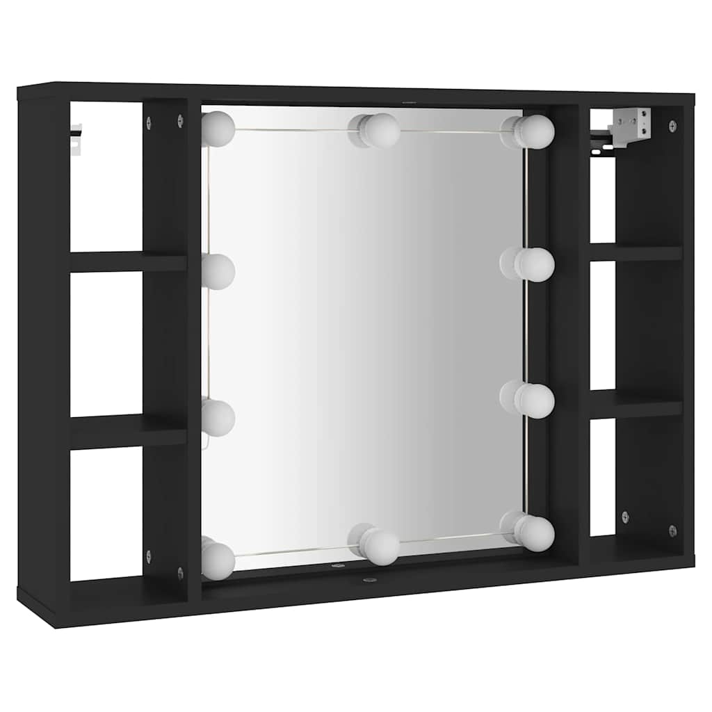 Armário espelhado com luzes LED 76x15x55 cm preto