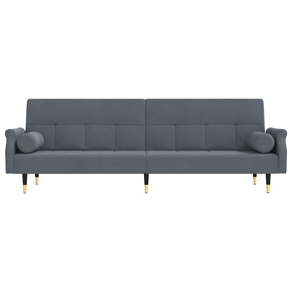 Sofá-cama com almofadões veludo cinzento-escuro