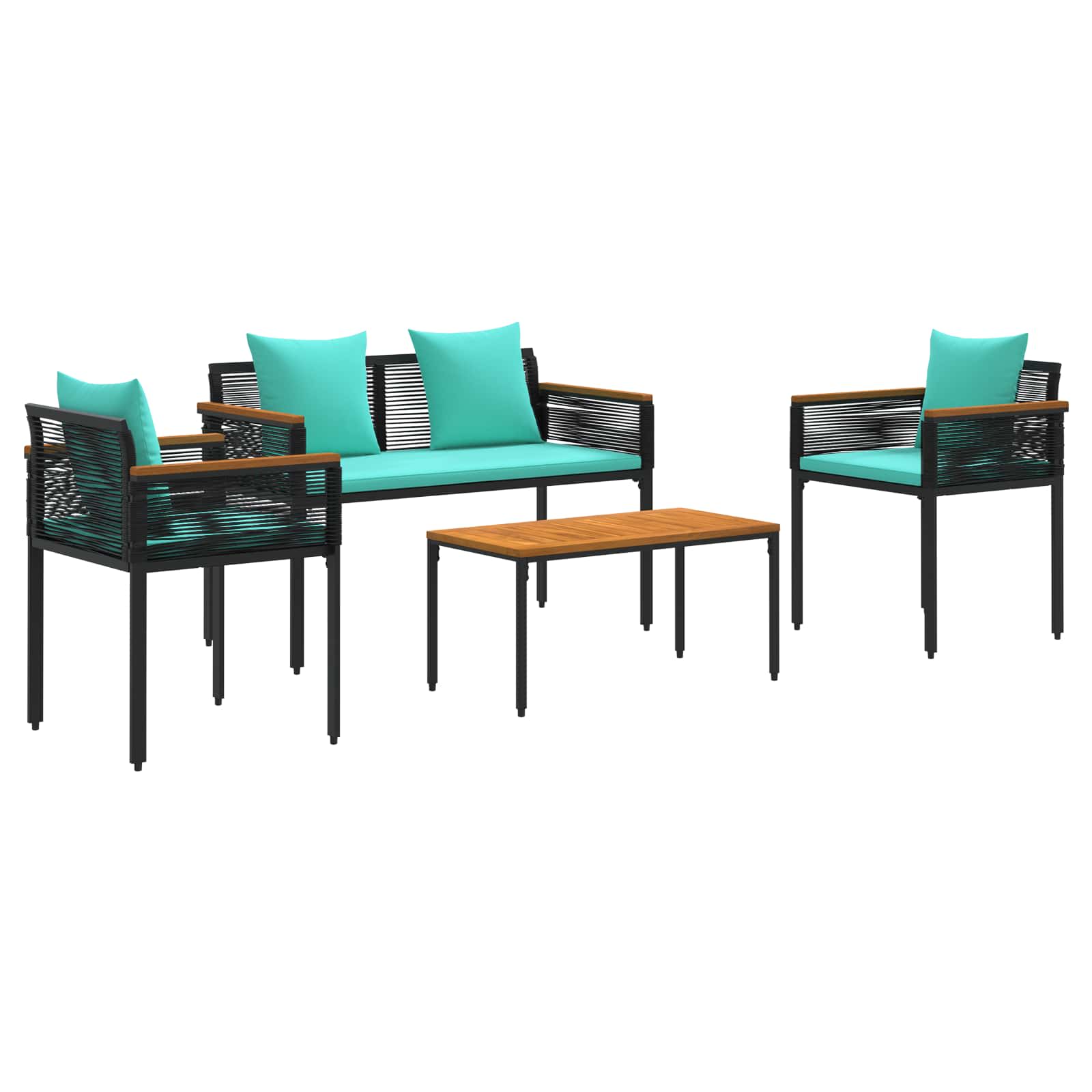 Conjunto de móveis para exterior preto e turquesa vime PE
